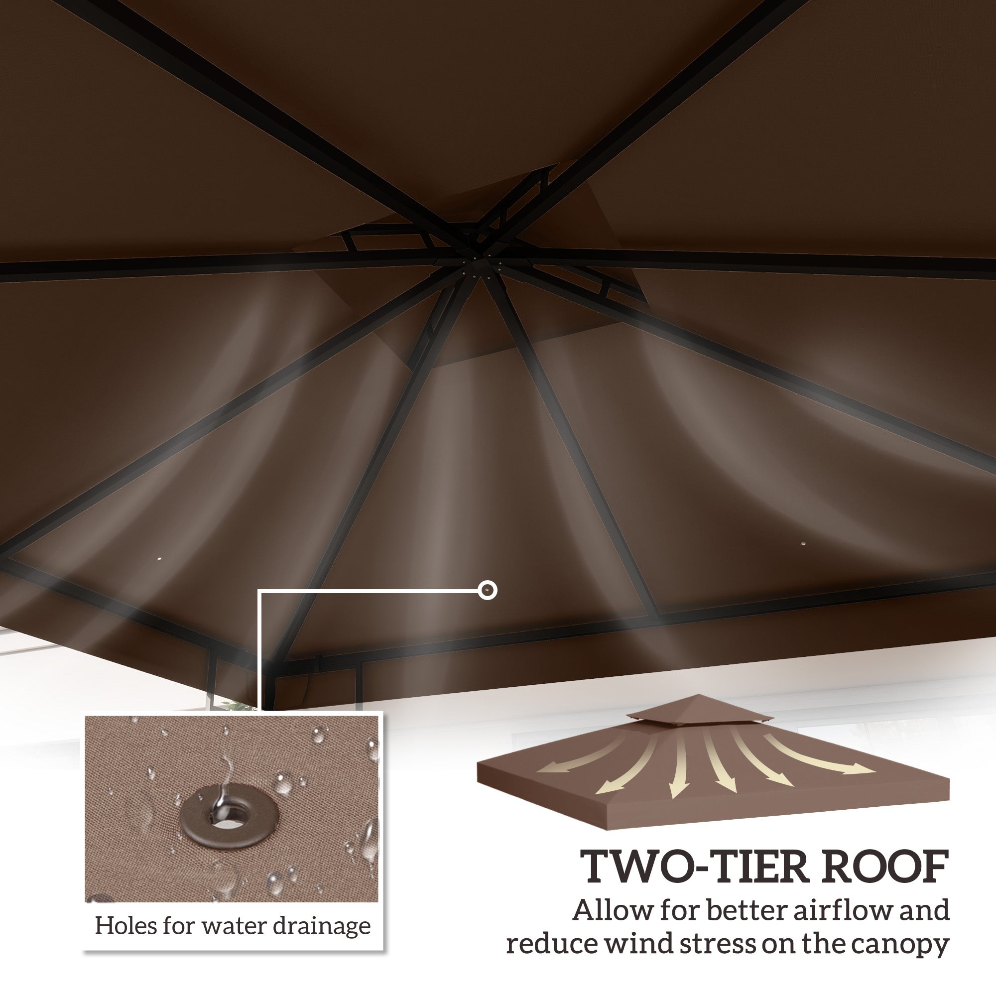 Outsunny 3x3 m Double-Tier Canopy Top Replacement-Coffee - anydaydirect