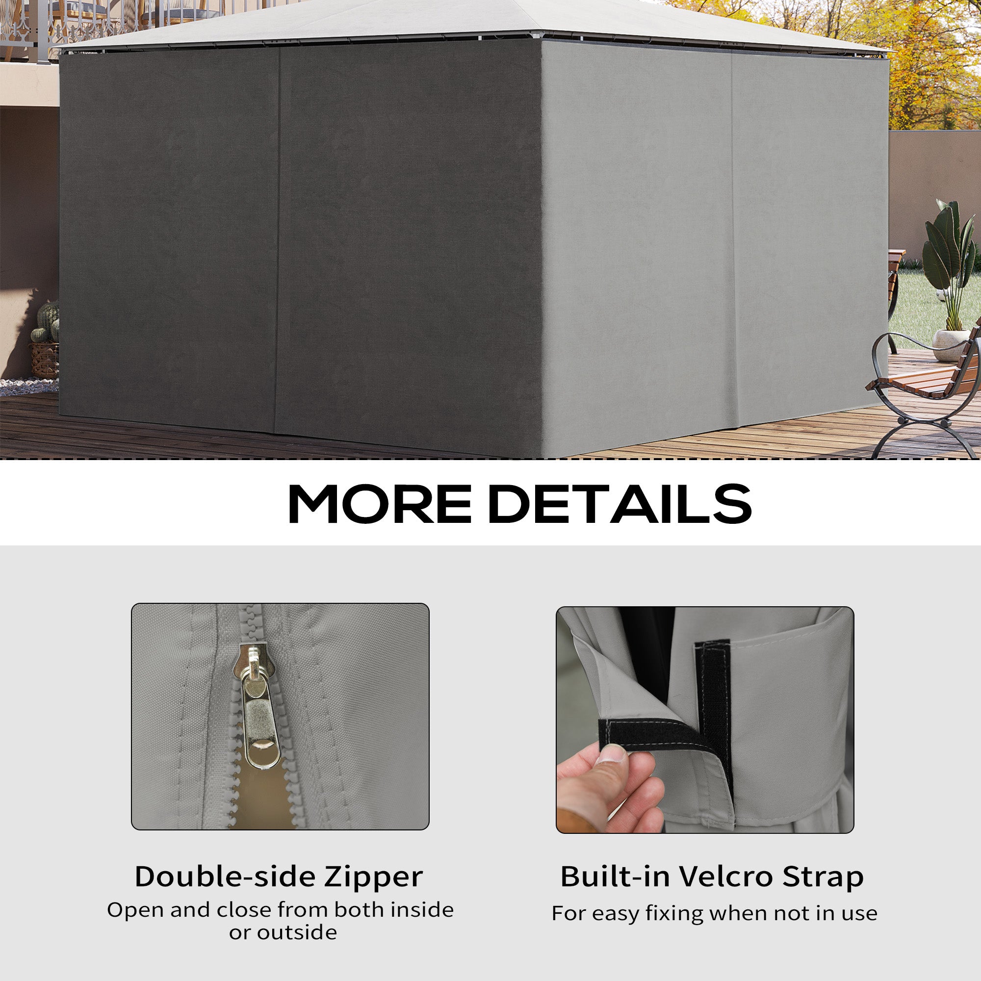 Outsunny 4 Pack Universal Gazebo Replacement Sidewalls Privacy Panel for Most 3 x 4m Gazebo Canopy Pavillion Outdoor Shelter Curtains Accessories Light Grey - anydaydirect