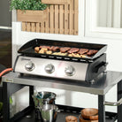 Outsunny 3 Burner Gas Plancha BBQ Grill with Lid, Black - anydaydirect