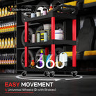 HOMCOM 3-Tier Rolling Tool Cart, Tool Trolley on Wheels, Plastic Mobile Service Utility Cart with Handles for Garage, Mechanics and Warehouse, 91kg Capacity, Black and Red - anydaydirect
