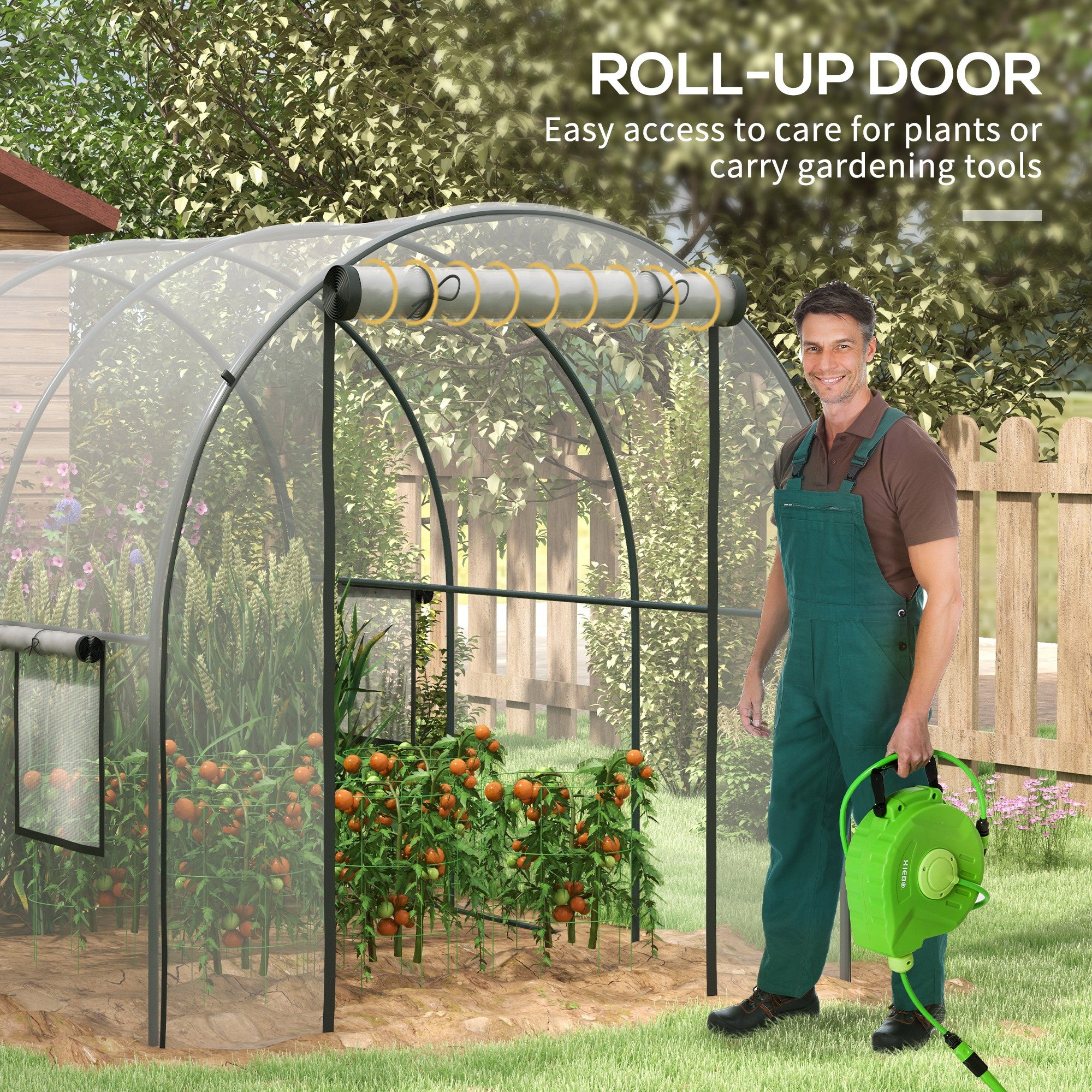 Outsunny Polytunnel Greenhouse Walk-in Grow House with Plasric Cover, Door, Mesh Window and Steel Frame, 3 x 2 x 2m, Clear - anydaydirect
