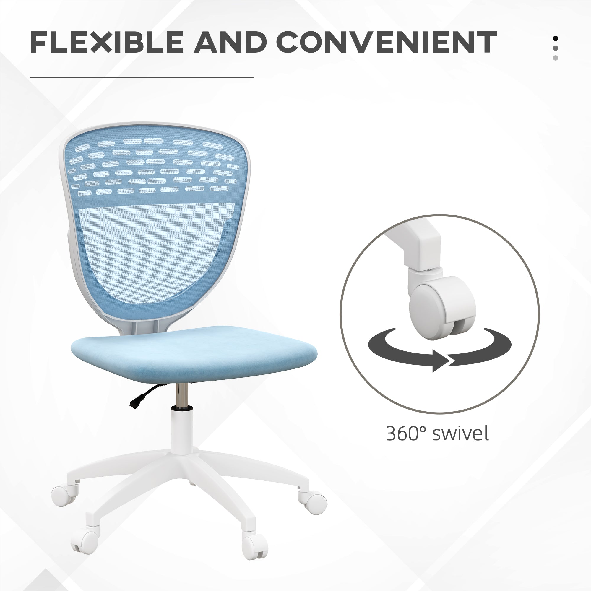 Vinsetto Armless Desk Chair, Mesh Office Chair, Height Adjustable with Swivel Wheels, Blue - anydaydirect