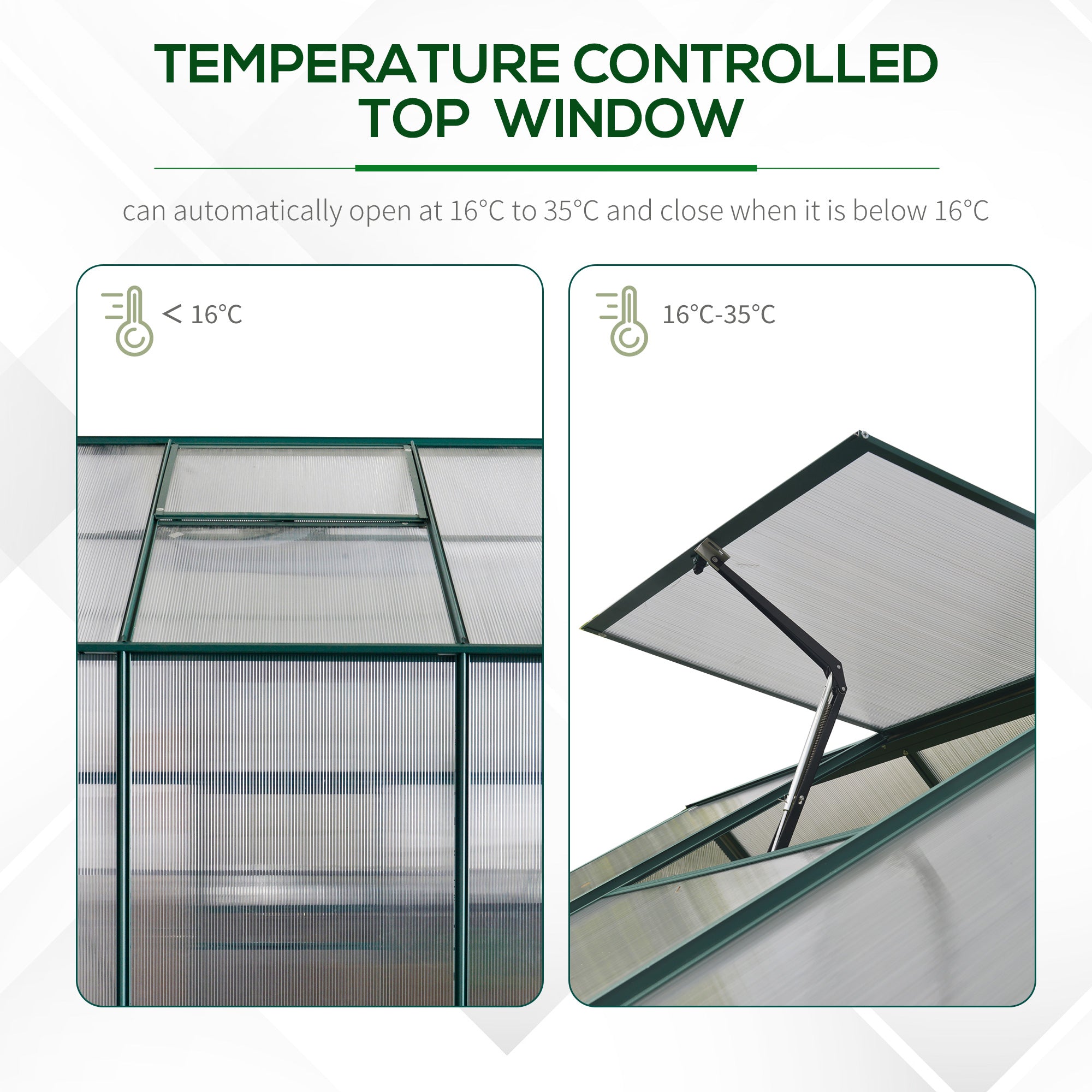 Outsunny Garden Walk-in Aluminium Greenhouse Polycarbonate with Plant Bed, Temperature Controlled Window, Foundation, 6 x 6ft - anydaydirect