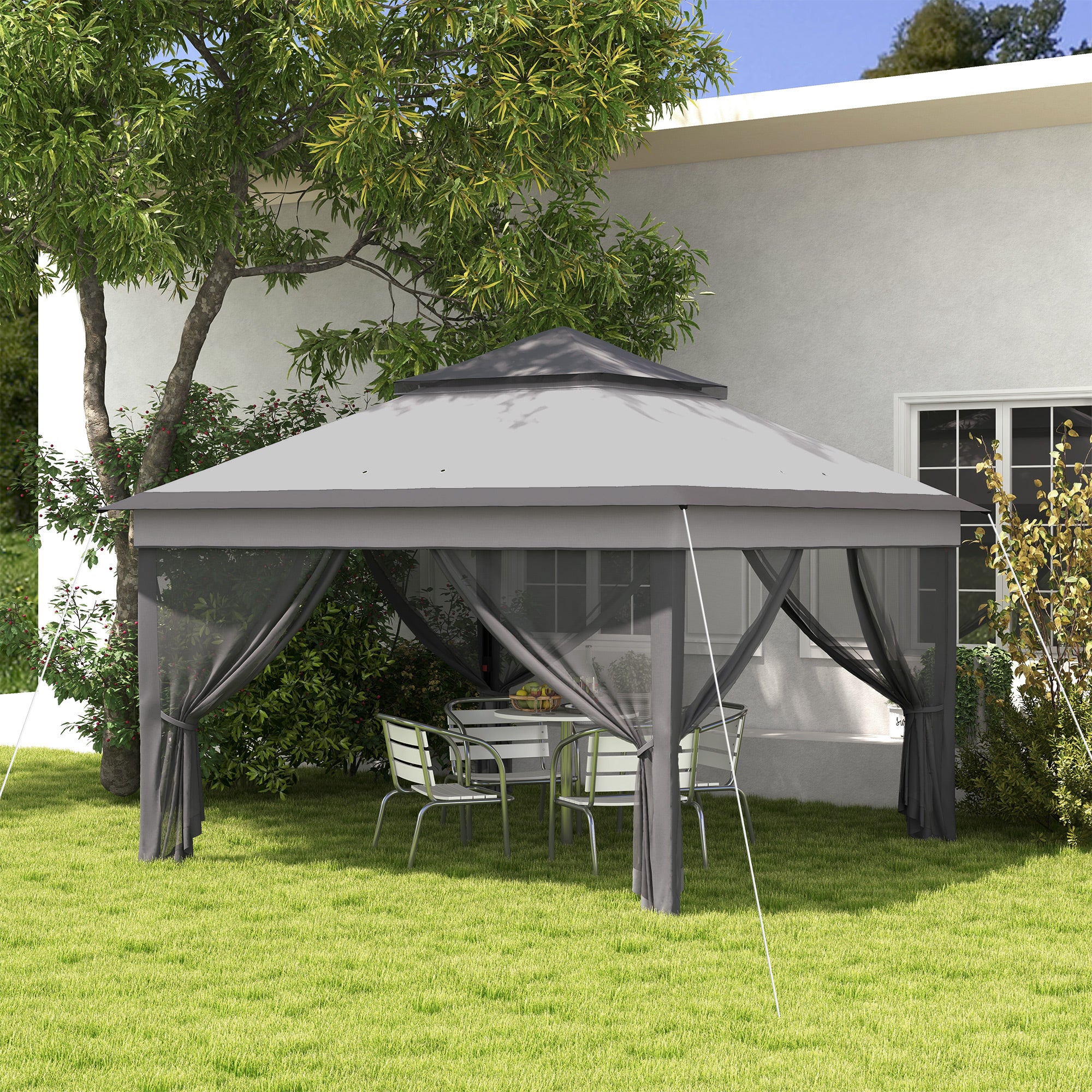 Outsunny 3 x 3(m) Pop Up Gazebo, Height Adjustable Instant Event Shelter with Netting and Carrying Bag, Grey - anydaydirect