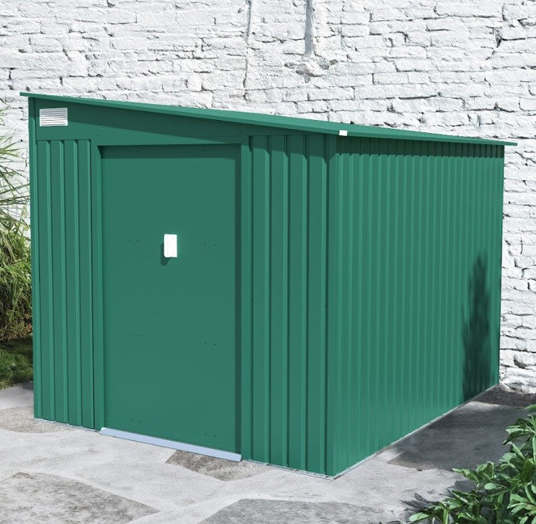 Compact Lotus Arley 7x9 Lean-to Green Metal Shed - anydaydirect