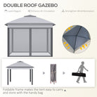 Outsunny 3.3 x 3.3m Pop Up Gazebo, Double Roof Foldable Canopy Tent with Zipped Mesh Sidewalls, Height Adjustable and Carrying Bag, Event Tent for Patio Garden, Grey - anydaydirect