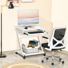HOMCOM Movable Computer Desk with 4 Moving Wheels Sliding Keyboard Tray Home Office Workstation White - anydaydirect