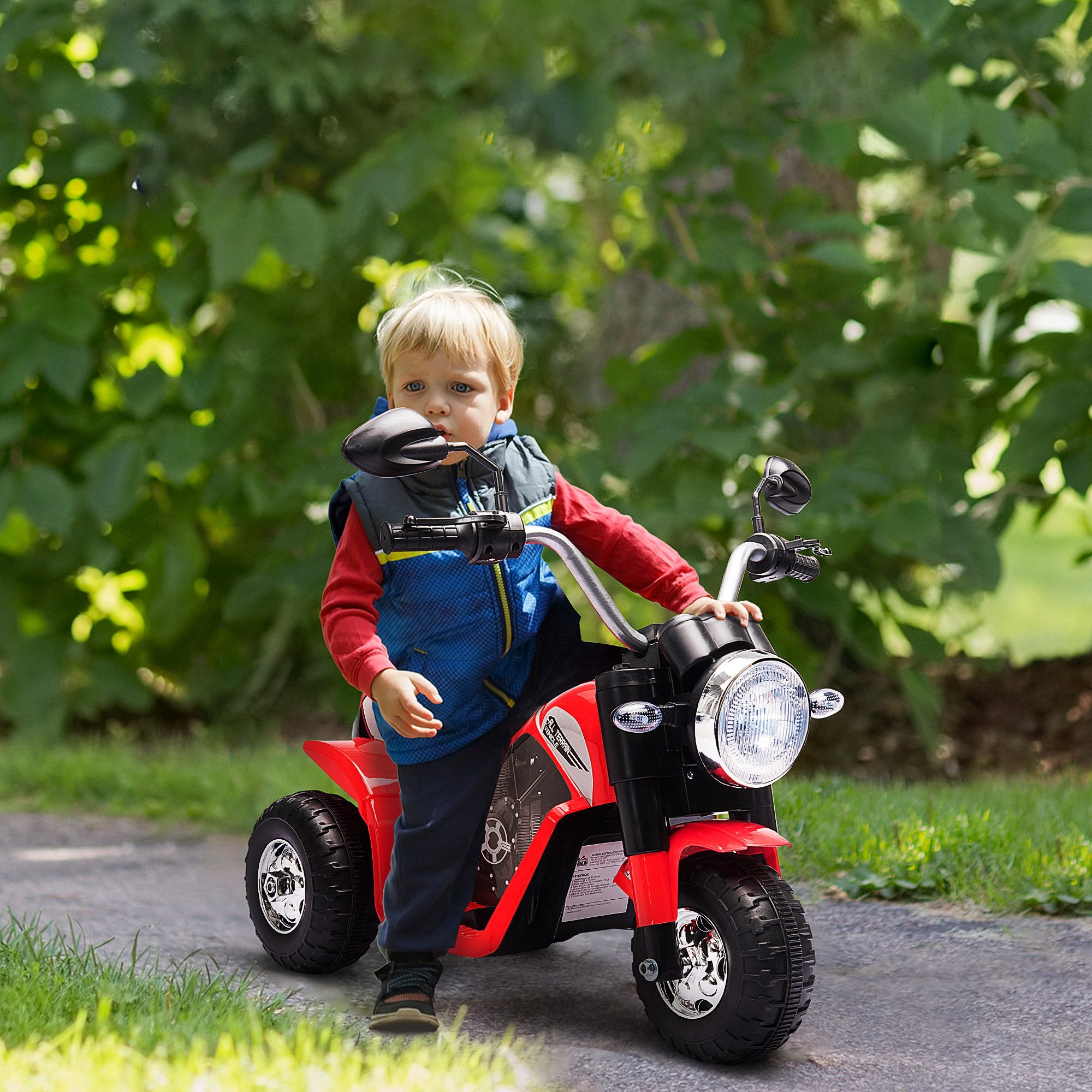 HOMCOM Kids Electric Motorcycle Ride-On Toy 3-Wheels Battery Powered Motorbike Rechargeable 6V w/ Horn Headlights for 18 - 36 Months Red - anydaydirect