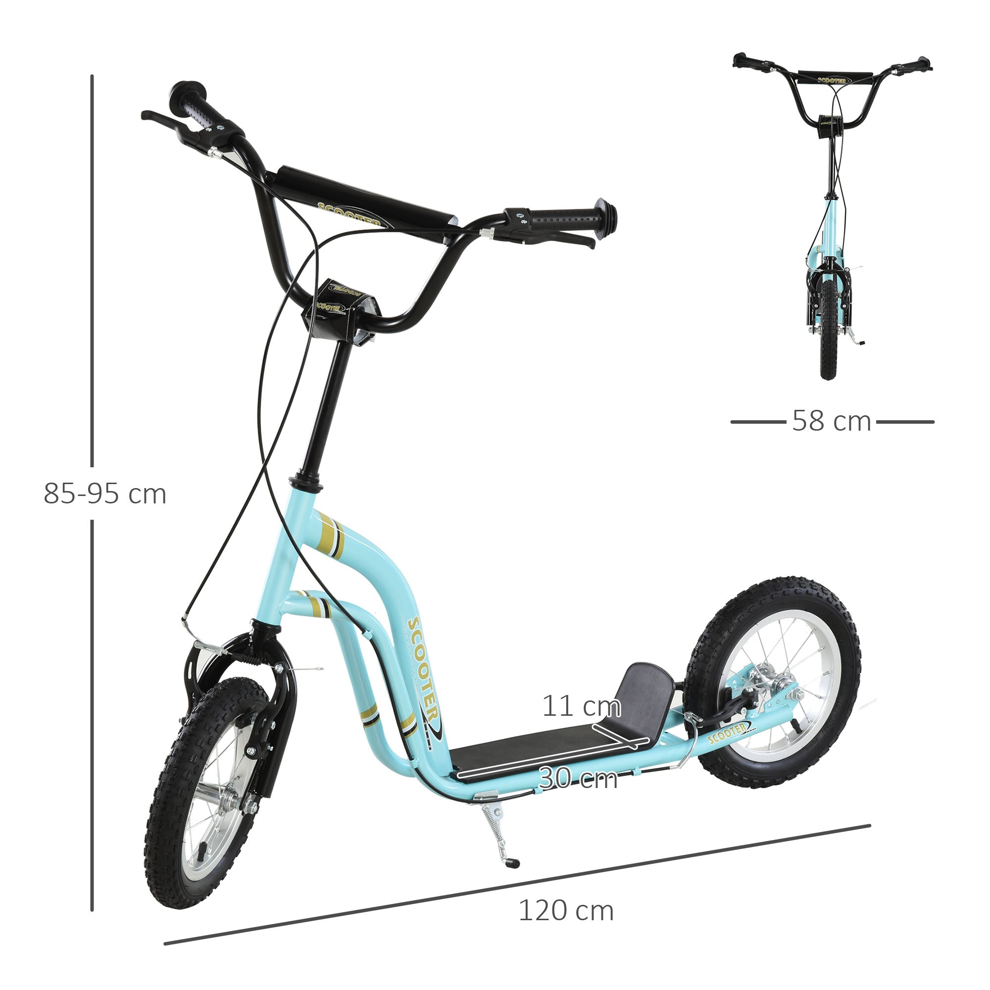HOMCOM Teen Kids Stunt Scooter w/ Adjustable Handlebar, 12 Inch Rubber Tyres, Dual Brakes, Blue - anydaydirect