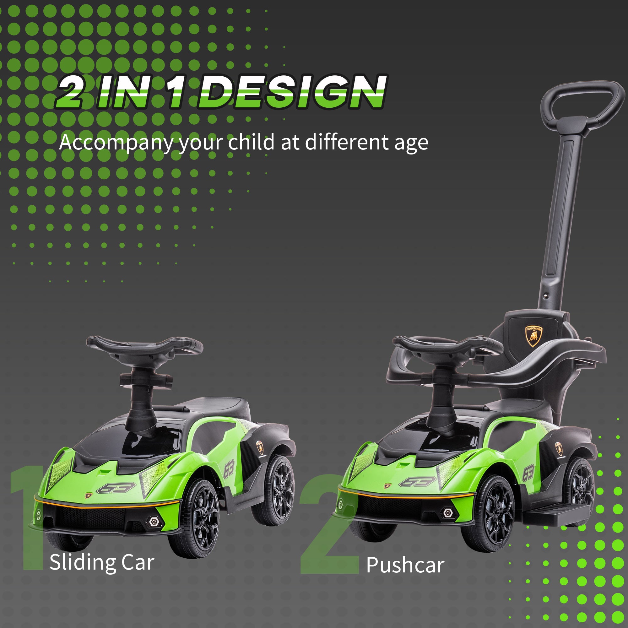 AIYAPLAY Dual-Purpose Ride-On: Vroom-Vroom Toddler Cruiser with Authentic Sounds, Emerald Green - anydaydirect