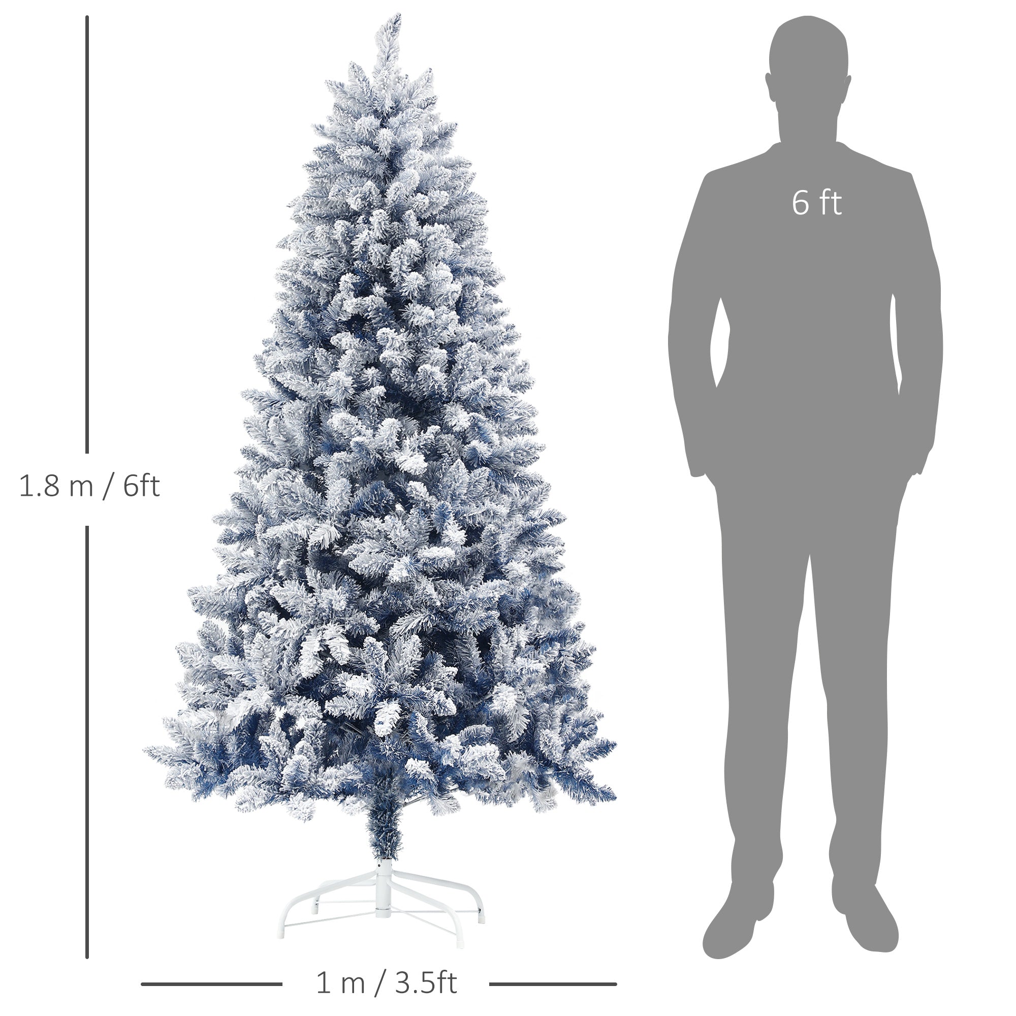 HOMCOM 6ft Flocked Artificial Christmas Tree with 700 Snow Frosted Tips, Metal Stand, Snowy Hinged Xmas Tree, Blue - anydaydirect
