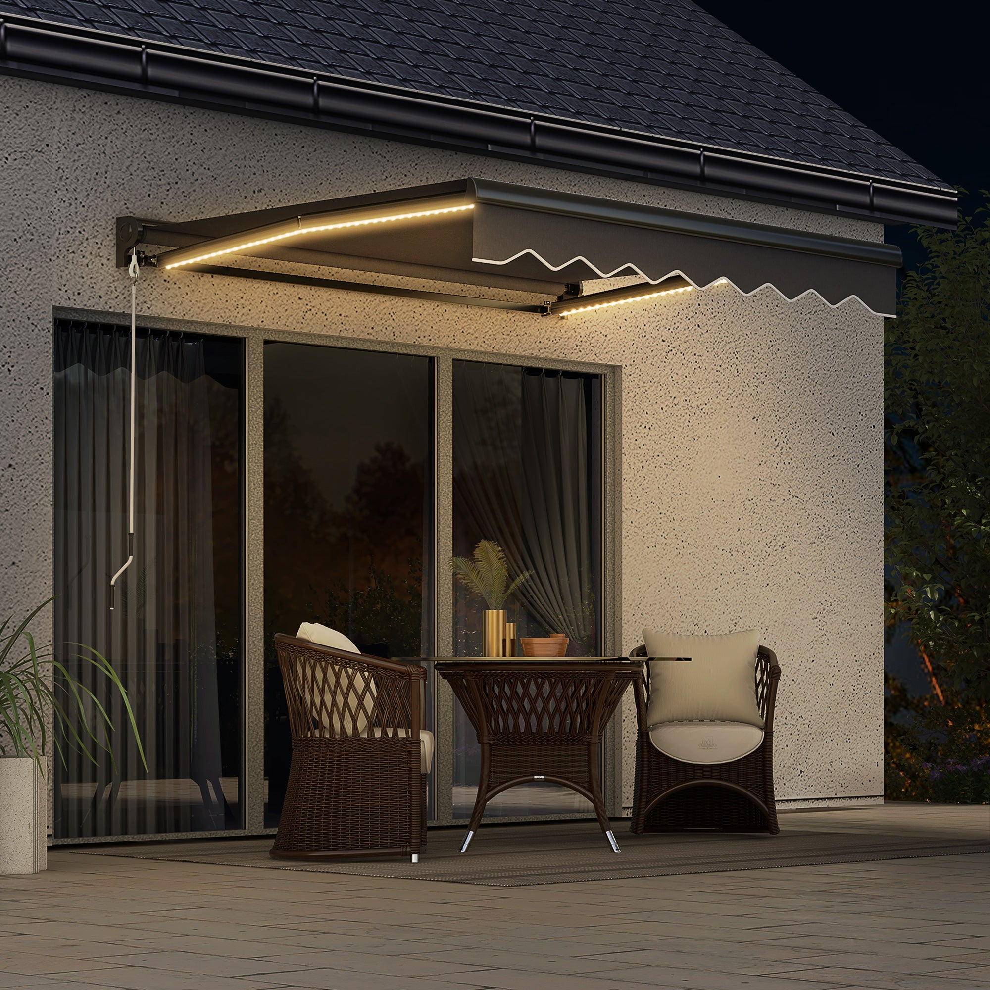 Outsunny 3 x 2.5m Electric Awning with LED Light, Aluminium Frame Retractable Awning Sun Canopies for Patio Door Window - anydaydirect