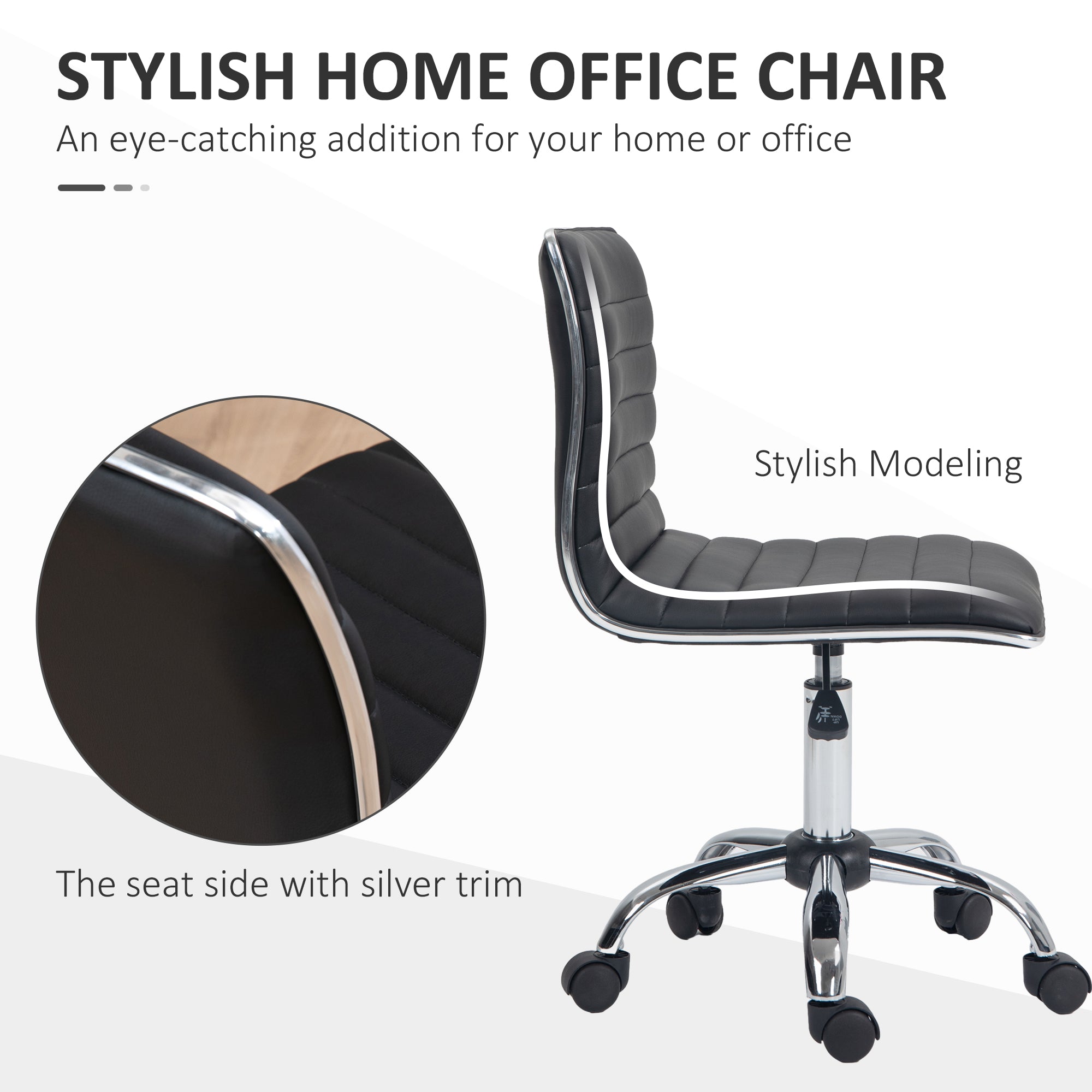 HOMCOM Adjustable Swivel Office Chair with Armless Mid-Back in PU Leather and Chrome Base - Black - anydaydirect