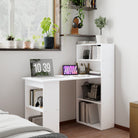 HOMCOM 120cm Modern Computer Desk Bookshelf Study Table Workstation PC Laptop Writing Home Office 6 Shelves, White - anydaydirect