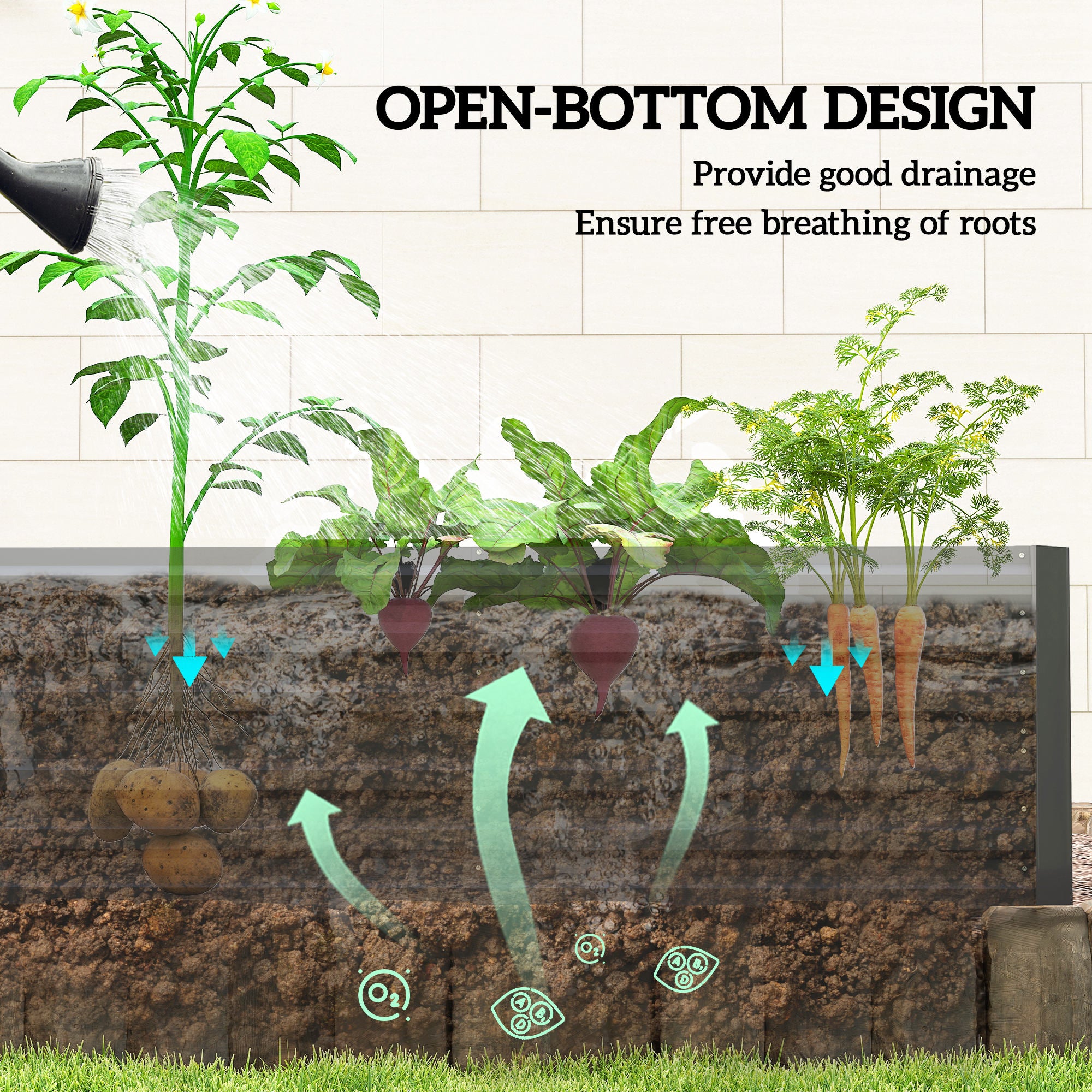 Outsunny Raised Beds for Garden, Galvanised Steel Outdoor Planters with Multi-reinforced Rods, 180 x 90 x 59 cm, Black - anydaydirect