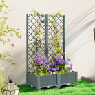 Outsunny Raised Garden Bed with Trellis, Plastic Planter Box with Drainage Holes, Drain Plugs and Water Reservoirs for Climbing Plants, Vegetables, Flowers, Grey - anydaydirect