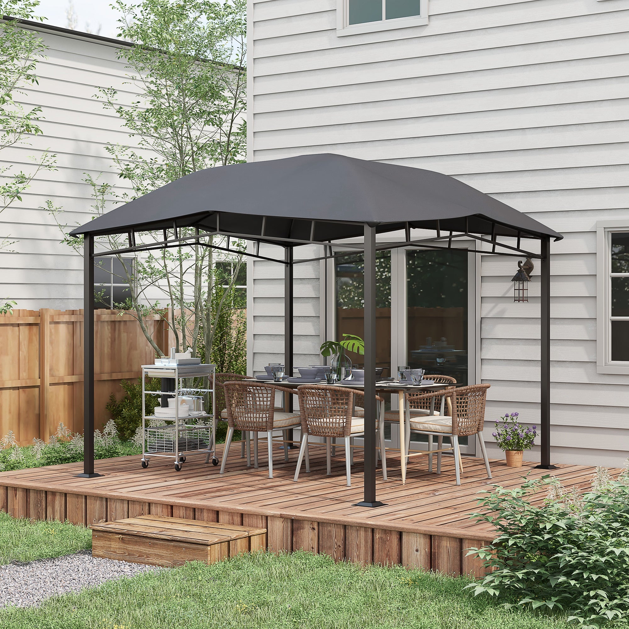 Outsunny 3x3(m) Outdoor Gazebo Garden Gazebo Pavilion Sunshade Canopy Tent with Steel Frame, Grey - anydaydirect