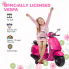 AIYAPLAY 12V Vespa Licensed Kids Electric Motorbike w/ Music, Headlights, FM Radio, for 3-6 Years - Pink - anydaydirect