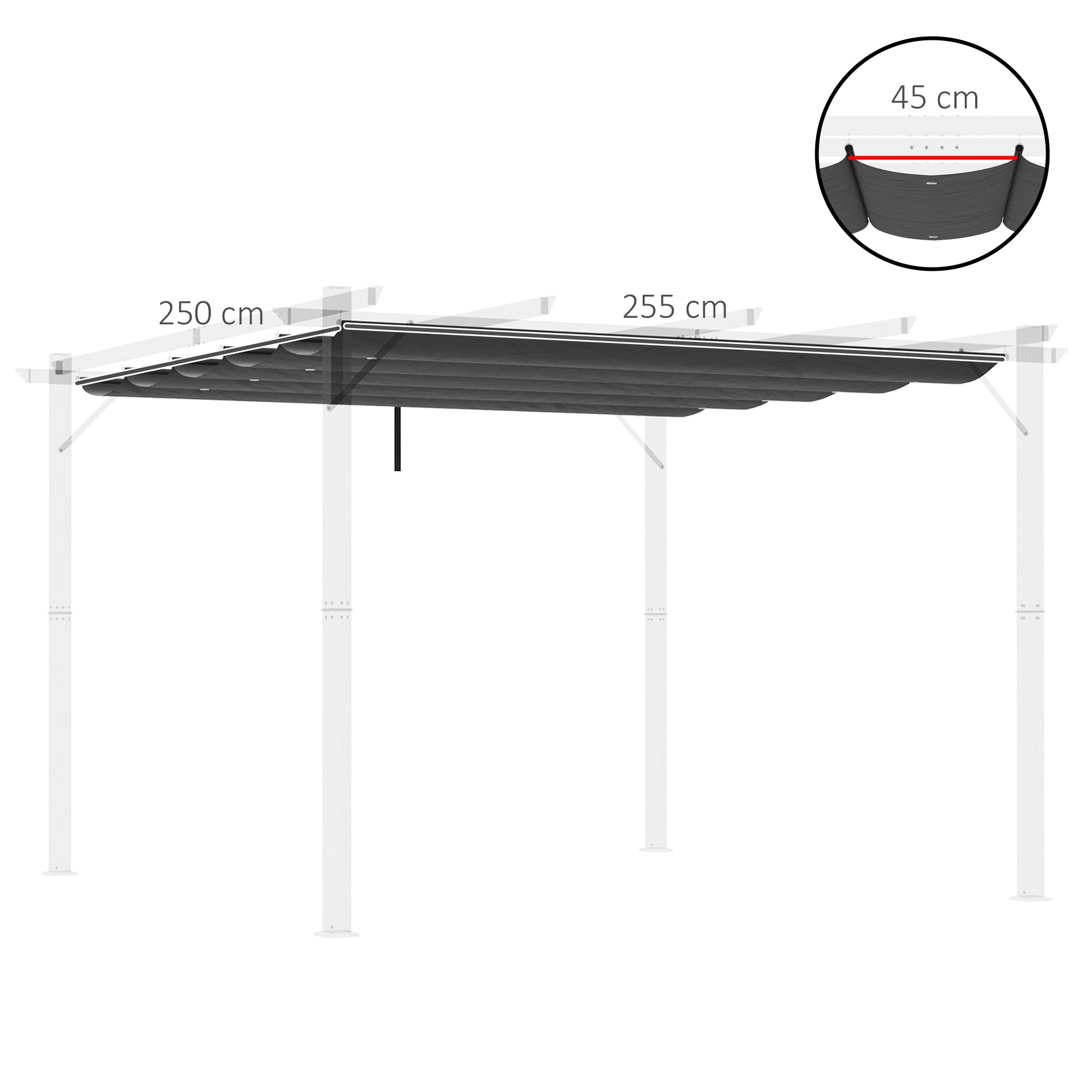 Outsunny Retractable Pergola Shade Cover, Replacement Canopy Fabric for 3 x 3 (m) Pergola, Gazebo Retractable Roof, Dark Grey - anydaydirect