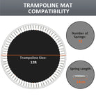 SPORTNOW Replacement Trampoline Mat with Spring Pull Tool, 72 V-Hooks, for 12ft Trampoline using 14cm Springs, Black - anydaydirect