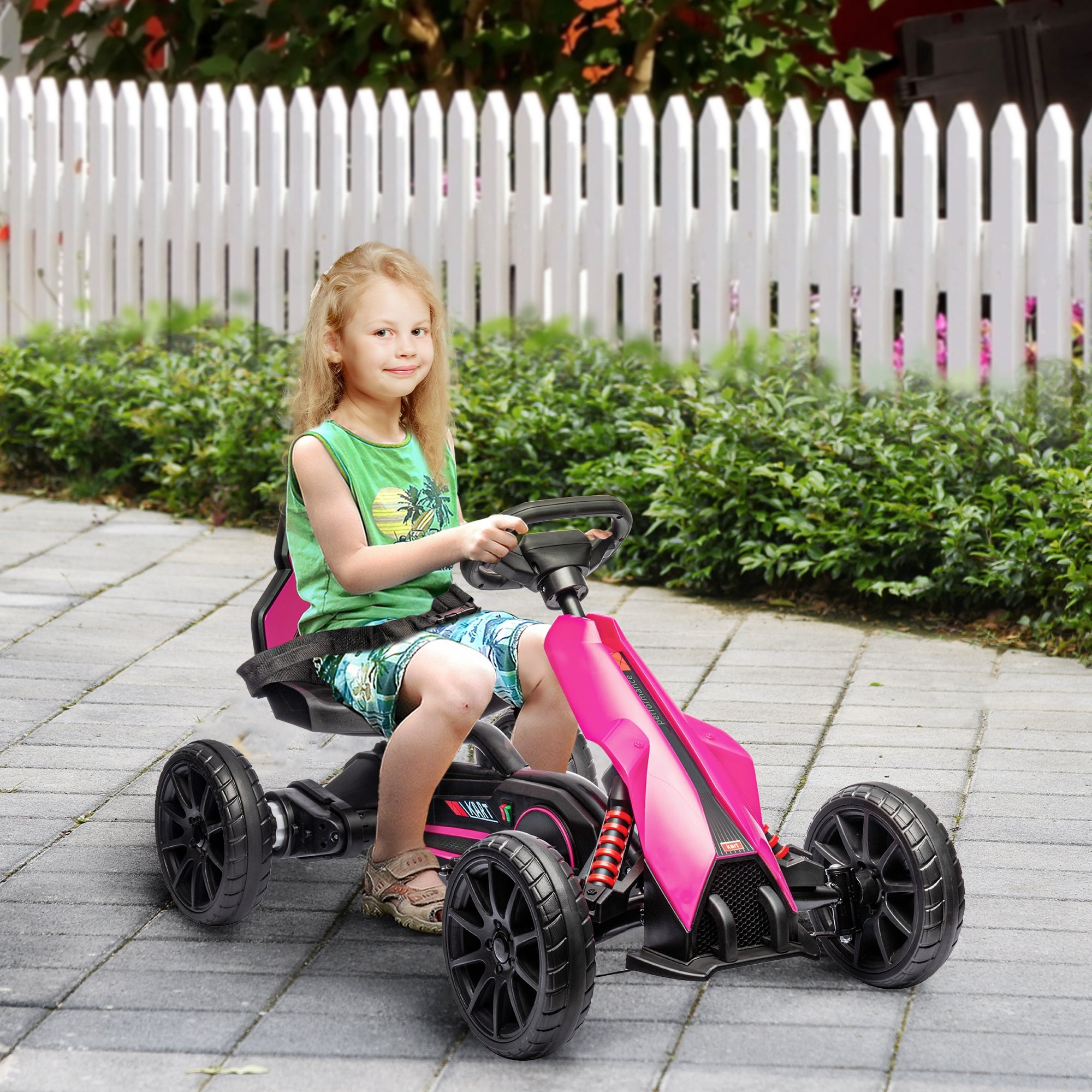 HOMCOM 12V Electric Go Kart for Kids, Ride-On Racing Go Kart w/ Forward Reversing, Rechargeable Battery, 2 Speeds, for Kids Aged 3-8, Pink - anydaydirect