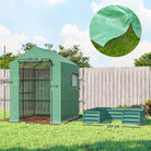 Outsunny Small Greenhouse with Raised Garden Bed, Galvanised Walk-in Greenhouse with Roll Up Windows, 141 x 141 x 190 cm, Green - anydaydirect