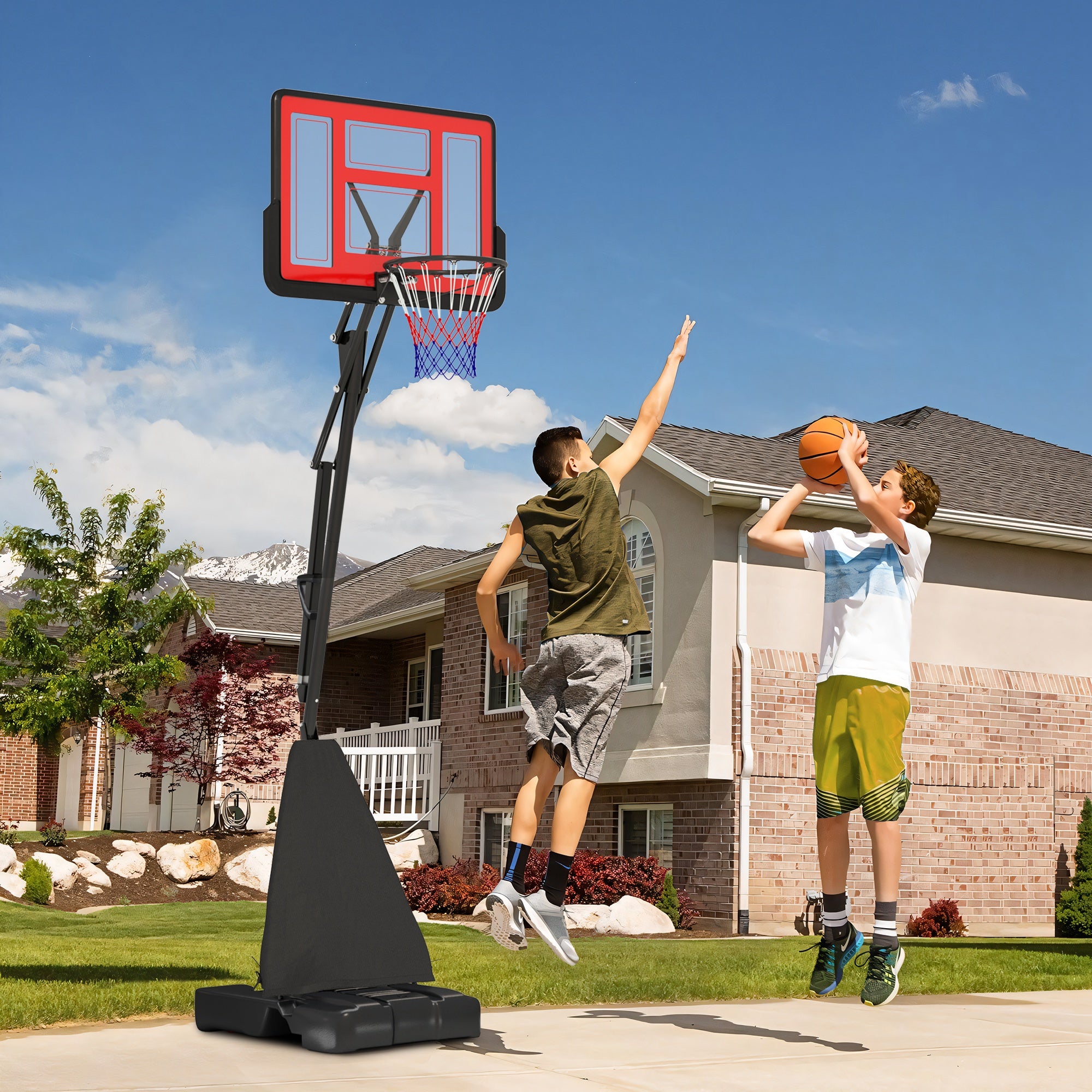 SPORTNOW 245-305cm Adjustable Basketball Hoop and Stand, with Wheels, Red - anydaydirect