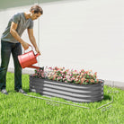 Outsunny Galvanised Raised Garden Bed, Metal Planter Box with Safety Edging, for Flowers, Herbs, Succulents, Silver - anydaydirect