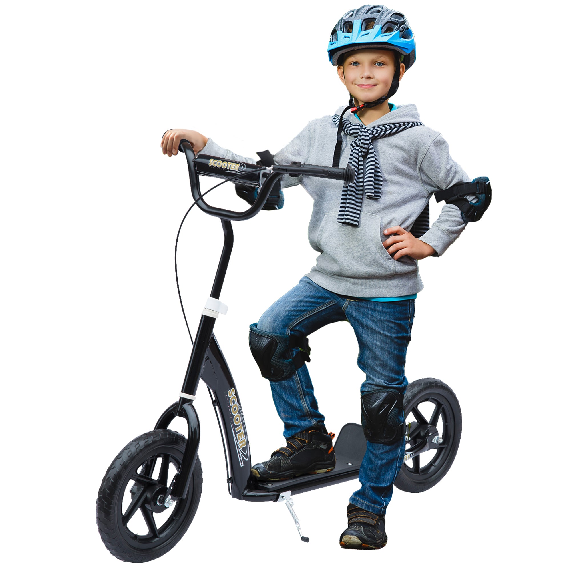 HOMCOM Teen Push Scooter Kids Children Stunt Scooter Bike Bicycle Ride On 12" EVA Tyres, Black - anydaydirect