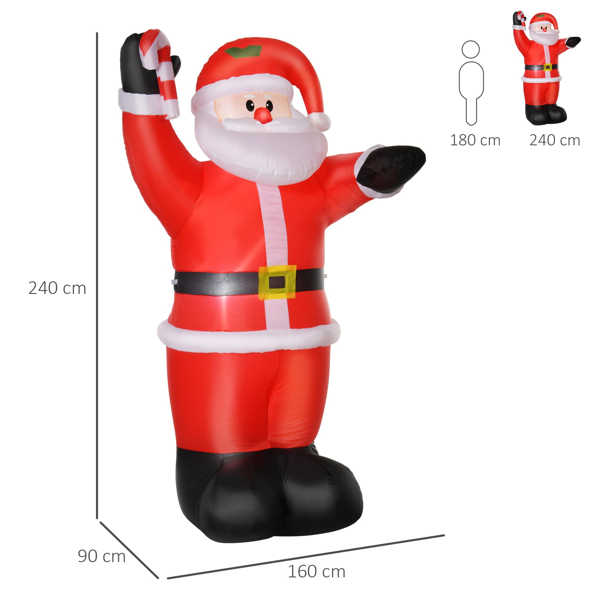 HOMCOM Inflatable Air Blown Christmas Santa Claus 240cm LED Lighted - anydaydirect