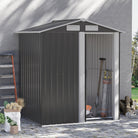 Outsunny 5ft x 4ft Garden Metal Storage Shed, Tool Storage Shed with Sliding Door, Sloped Roof and Floor Foundation for Garden, Backyard, Patio, Grey - anydaydirect