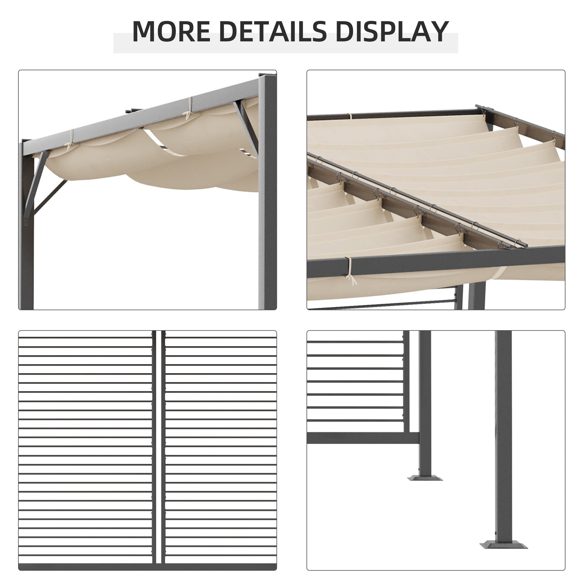 Outsunny 3 x 2.8m Metal Pergola, with Retractable Fabric Roof - Beige - anydaydirect