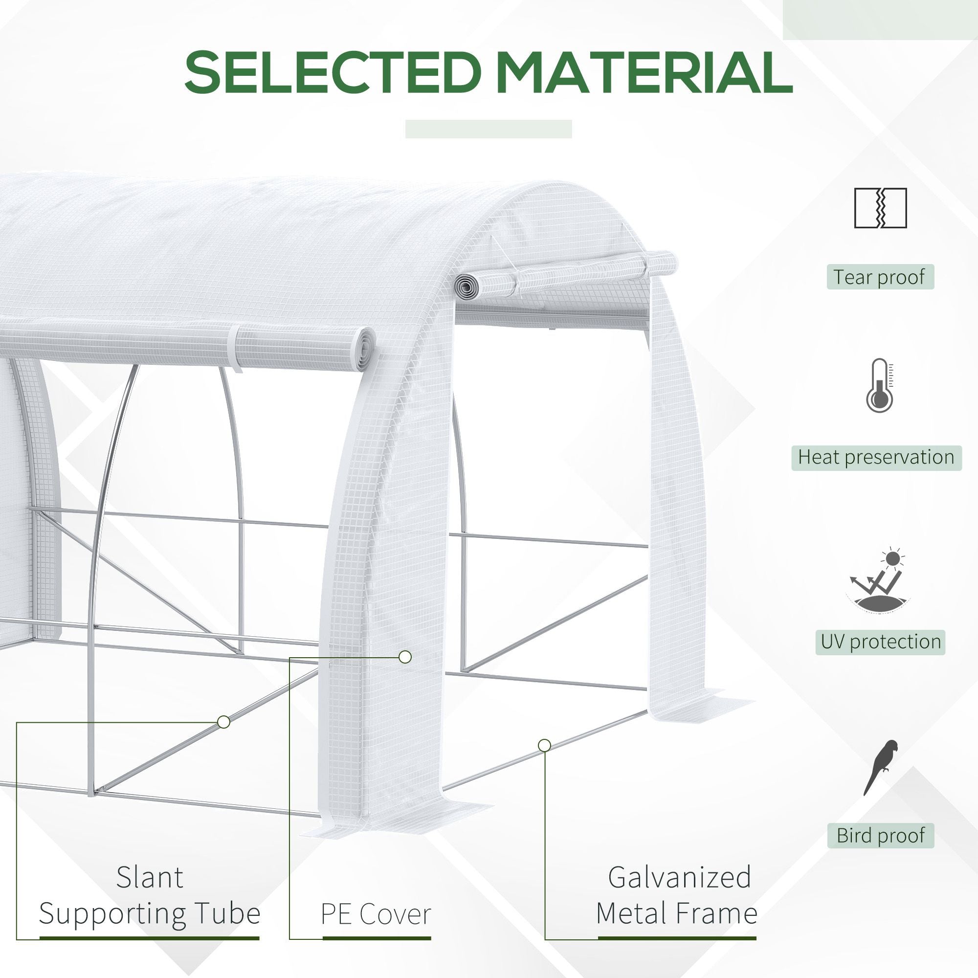 Outsunny 3 x 3 x 2 m Polytunnel Greenhouse with Roll-up Side Walls, Walk-in Grow House Tent with Steel Frame, Reinforced Cover, Zipped Door and 6 Mesh Windows for Garden, White - anydaydirect