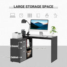 HOMCOM L Shaped Computer Desk, Reversible Home Office Desk with Drawers, File Cabinet and Storage Shelves, Study Table, 117 x 83.5 x 76cm, Black - anydaydirect