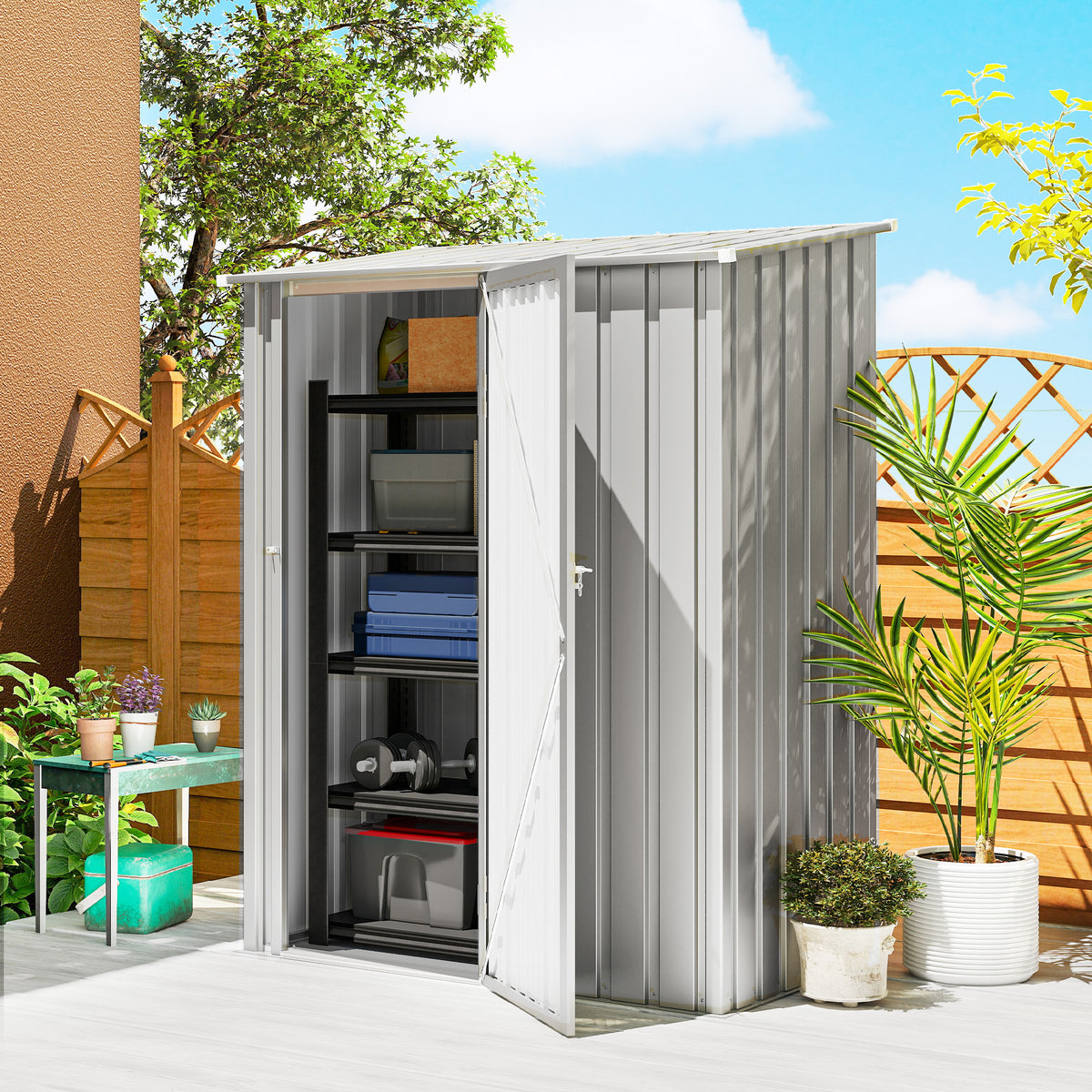 Outsunny 5ft x 3ft Garden Storage Shed, Outdoor Metal Shed with Sloped ...