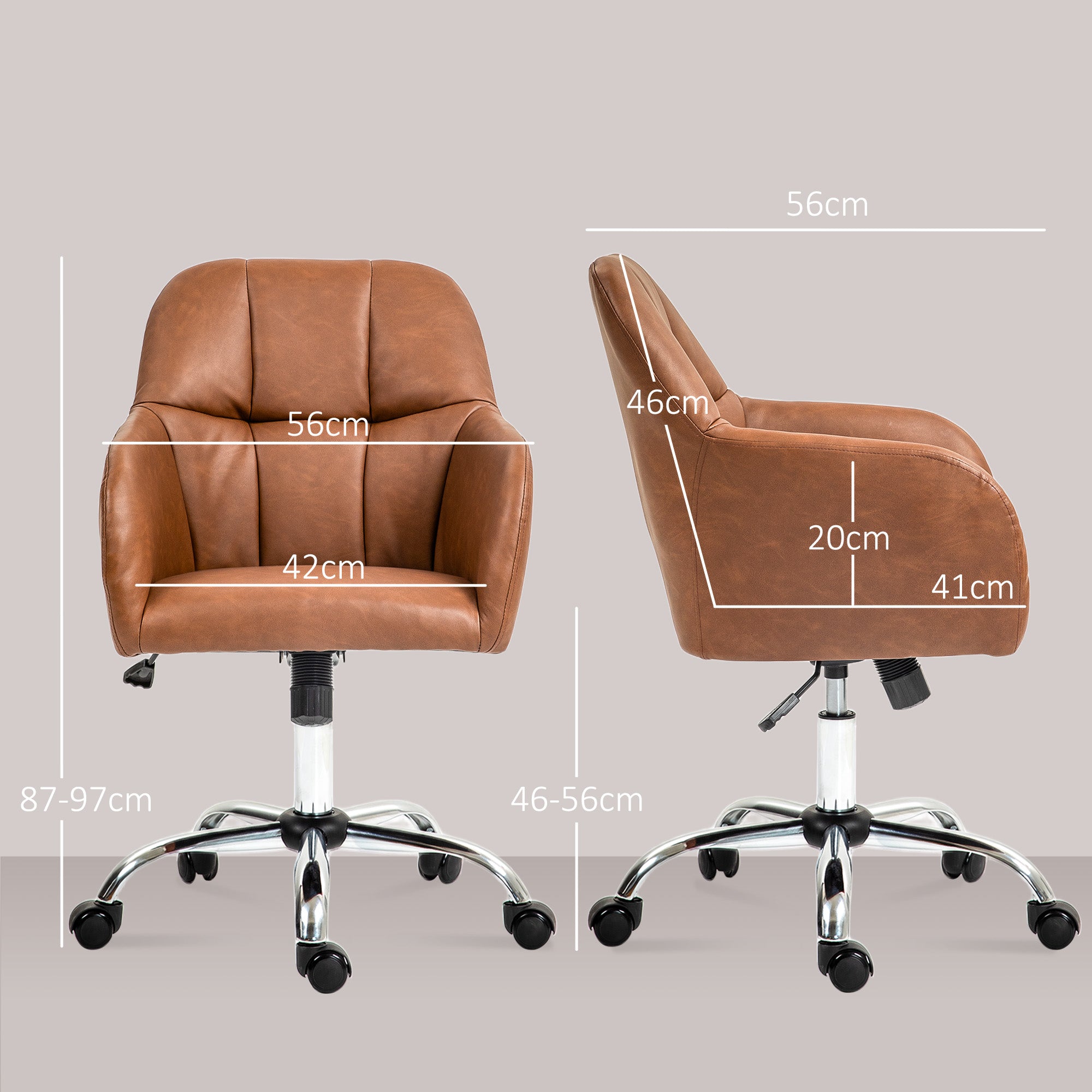 HOMCOM Faux Leather Tub Office Chair, with Wheels - Brown - anydaydirect