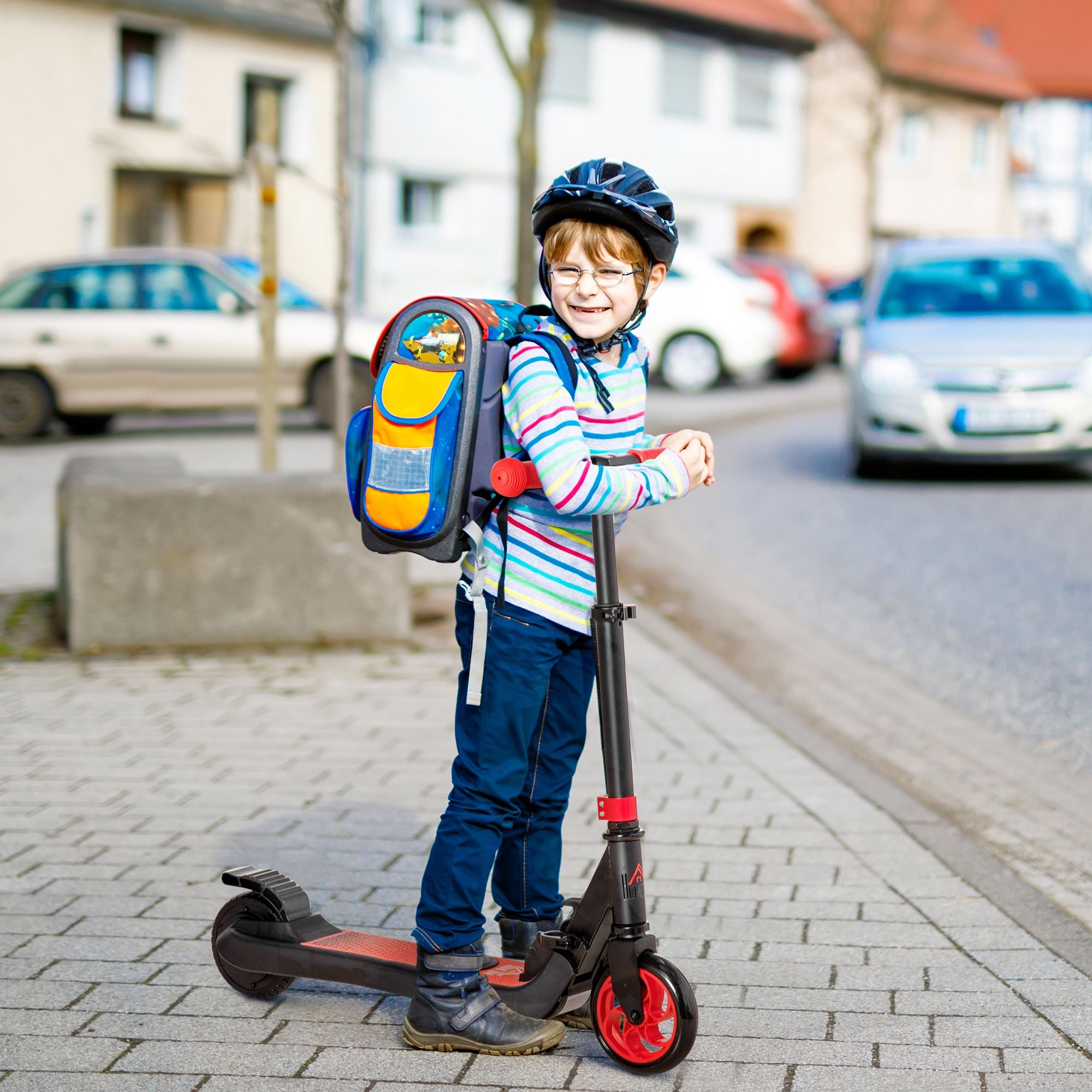 HOMCOM Folding Electric Scooter Adult E Scooter, 120W, with Rear Wheel Brake, 8km/h Maximum Speed, for Ages 6+ Years Old, Red - anydaydirect