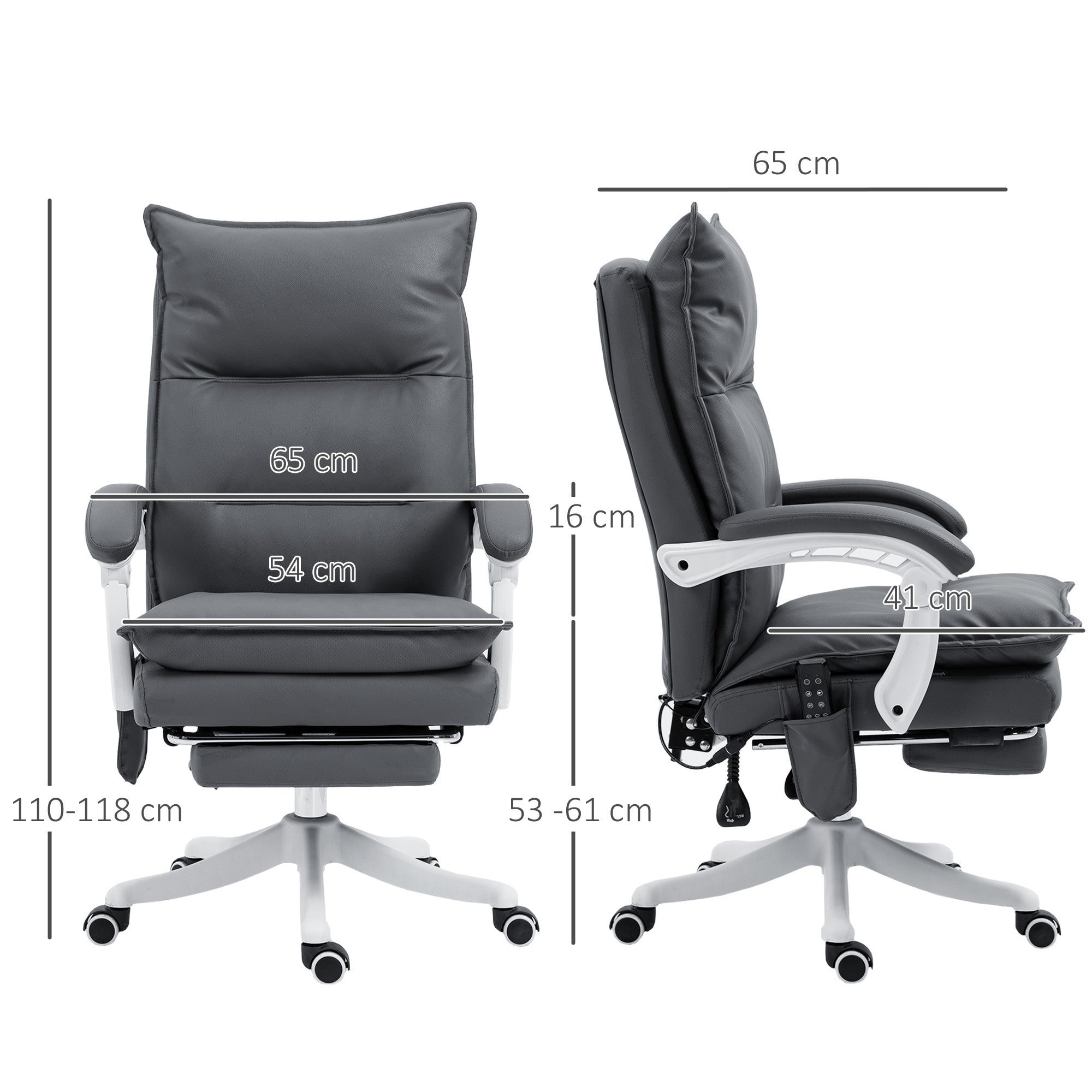 Vinsetto Vibration Massage Office Chair with Heat, Ergonomic Computer Desk Chairs, Faux Leather Desk Chair with Footrest, Armrest and Reclining Backrest, Charcoal Grey - anydaydirect