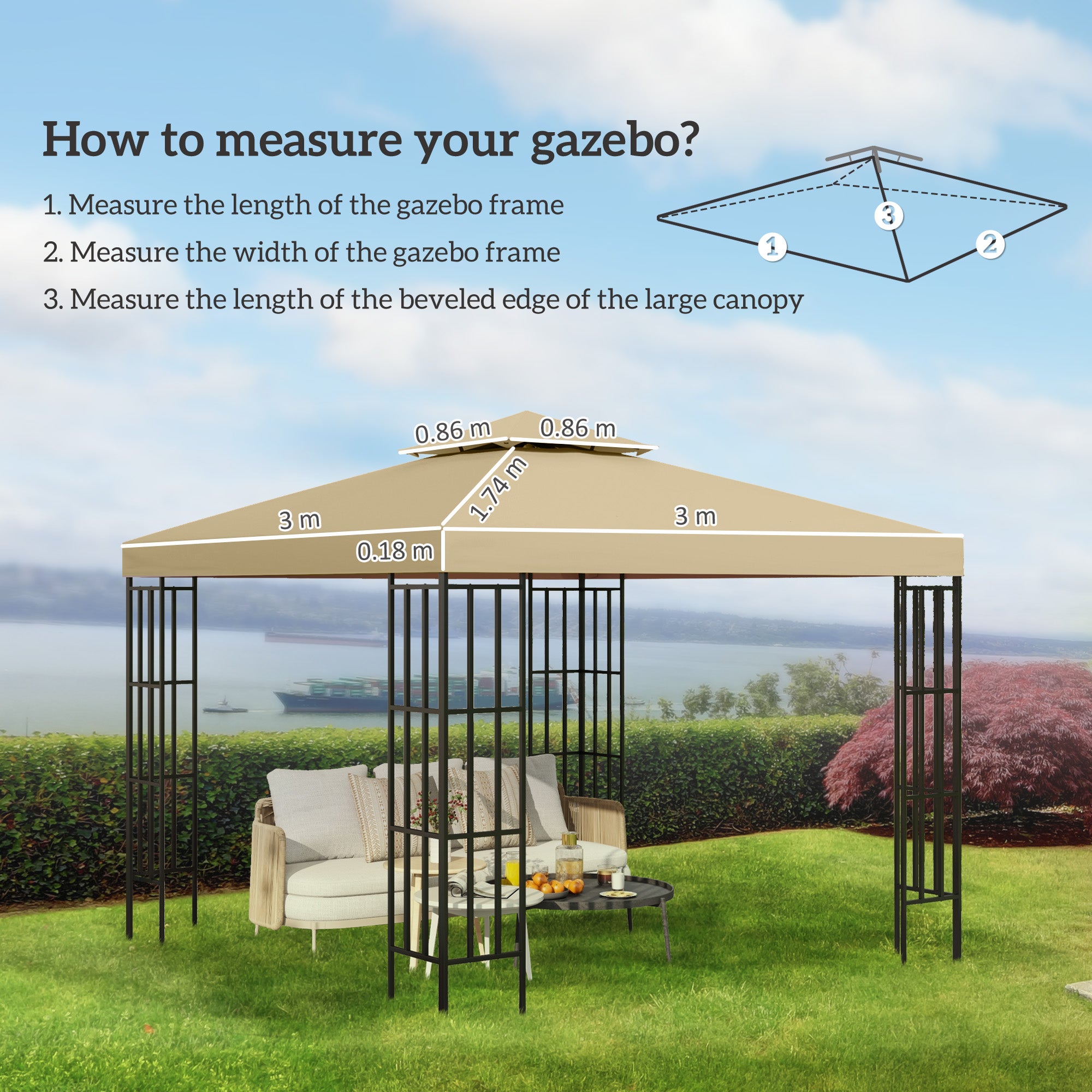 Outsunny 3(m) Gazebo Top Cover Double Tier Canopy Replacement Pavilion Roof Deep Beige - anydaydirect