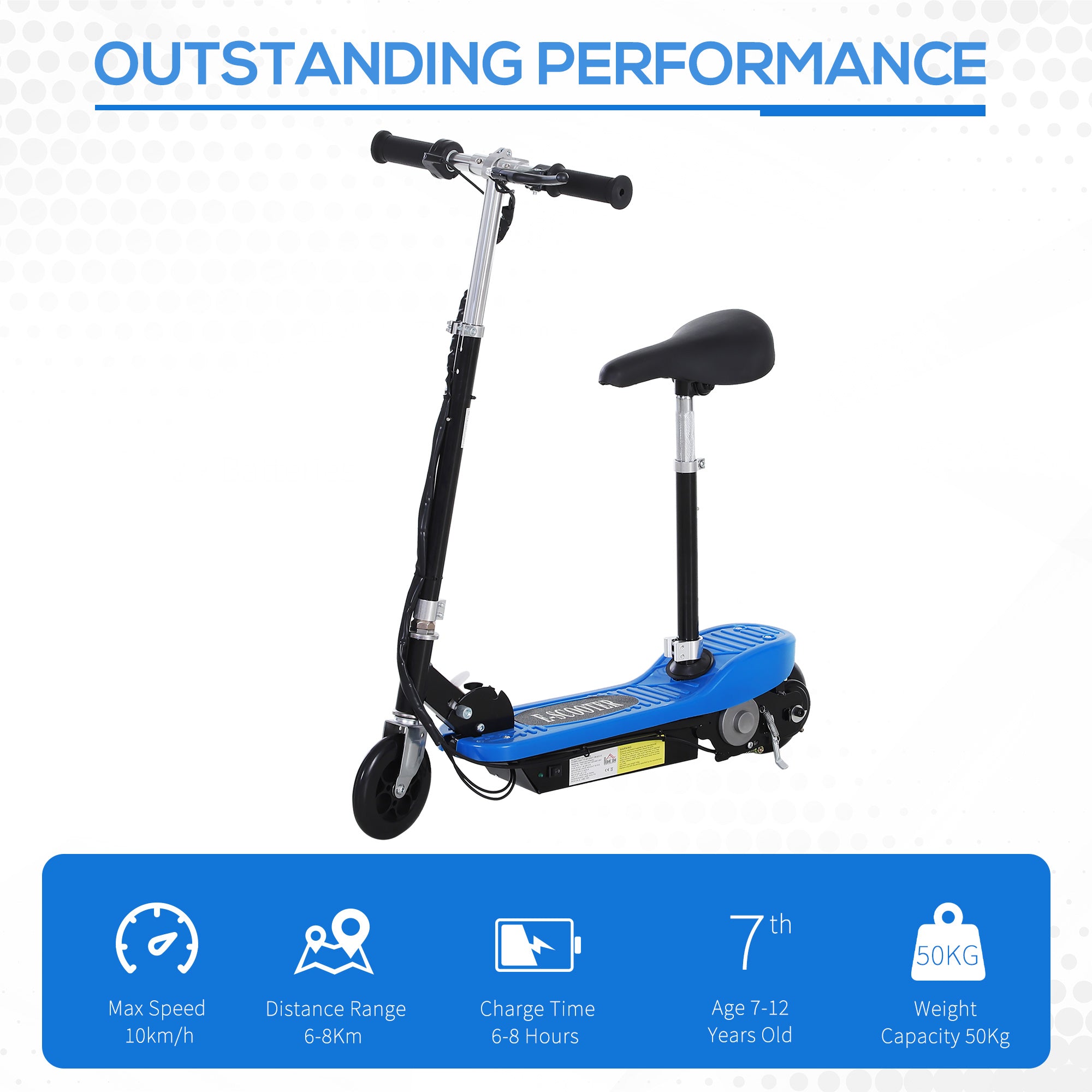 HOMCOM Outdoor Ride On Powered Scooter for kids Sporting Toy 120W Motor Bike 2 x 12V Battery - Blue - anydaydirect