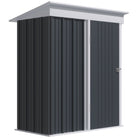 Outsunny Metal Garden Shed, Outdoor Lean-to Shed for Tool Motor Bike, with Adjustable Shelf, Lock, Gloves, 5'x3'x6',  Dark Grey - anydaydirect