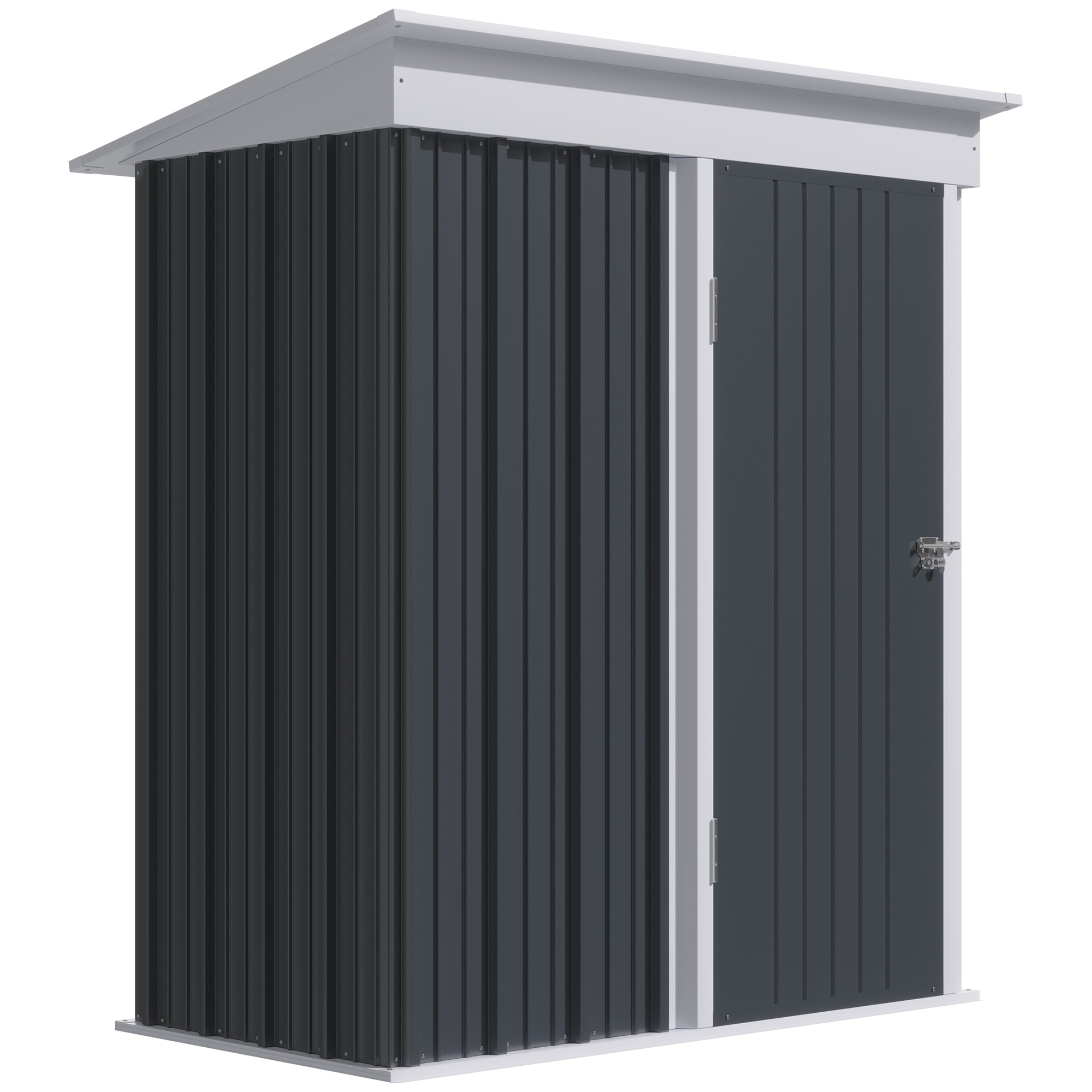 Outsunny Metal Garden Shed, Outdoor Lean-to Shed for Tool Motor Bike, with Adjustable Shelf, Lock, Gloves, 5'x3'x6',  Dark Grey - anydaydirect
