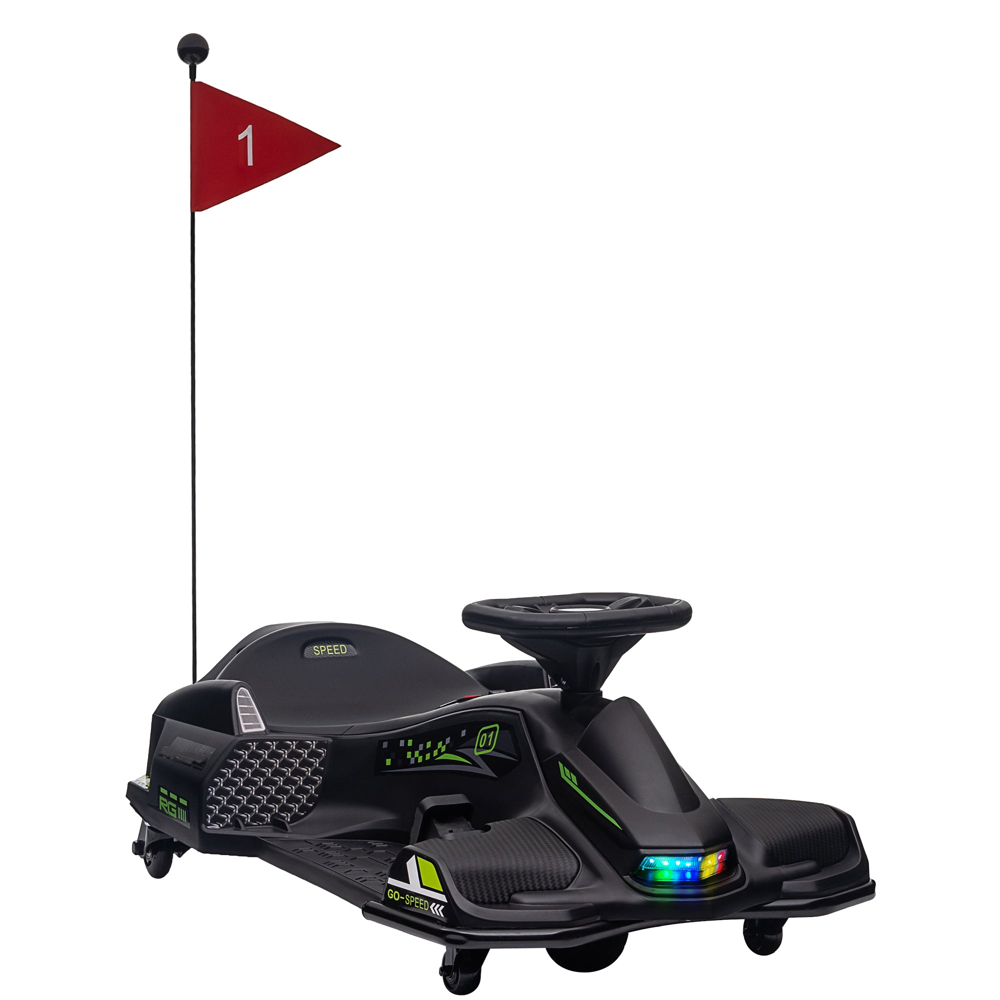 HOMCOM 12V Kids Electric Go Kart with Music, LED Lights, Slow Start, Black - anydaydirect