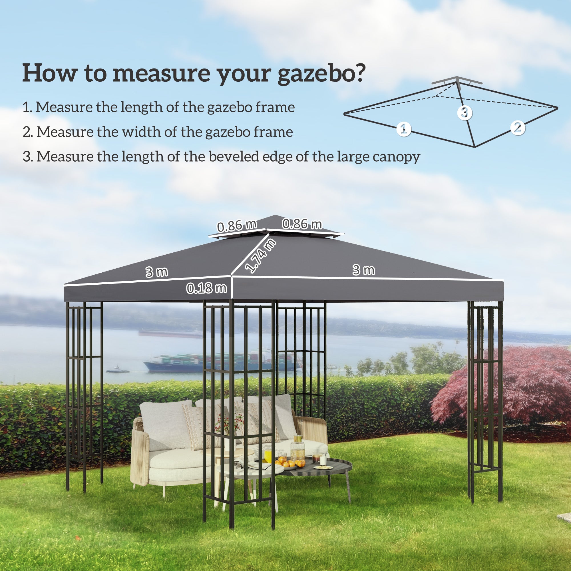 Outsunny 3(m) Gazebo Top Cover Double Tier Canopy Replacement Pavilion Roof Deep Grey - anydaydirect