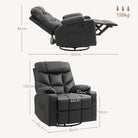 HOMCOM Manual Reclining Chair, Recliner Armchair with Swivel, Faux Leather, Footrest, Cup Holders, 86x93x102cm, Black - anydaydirect