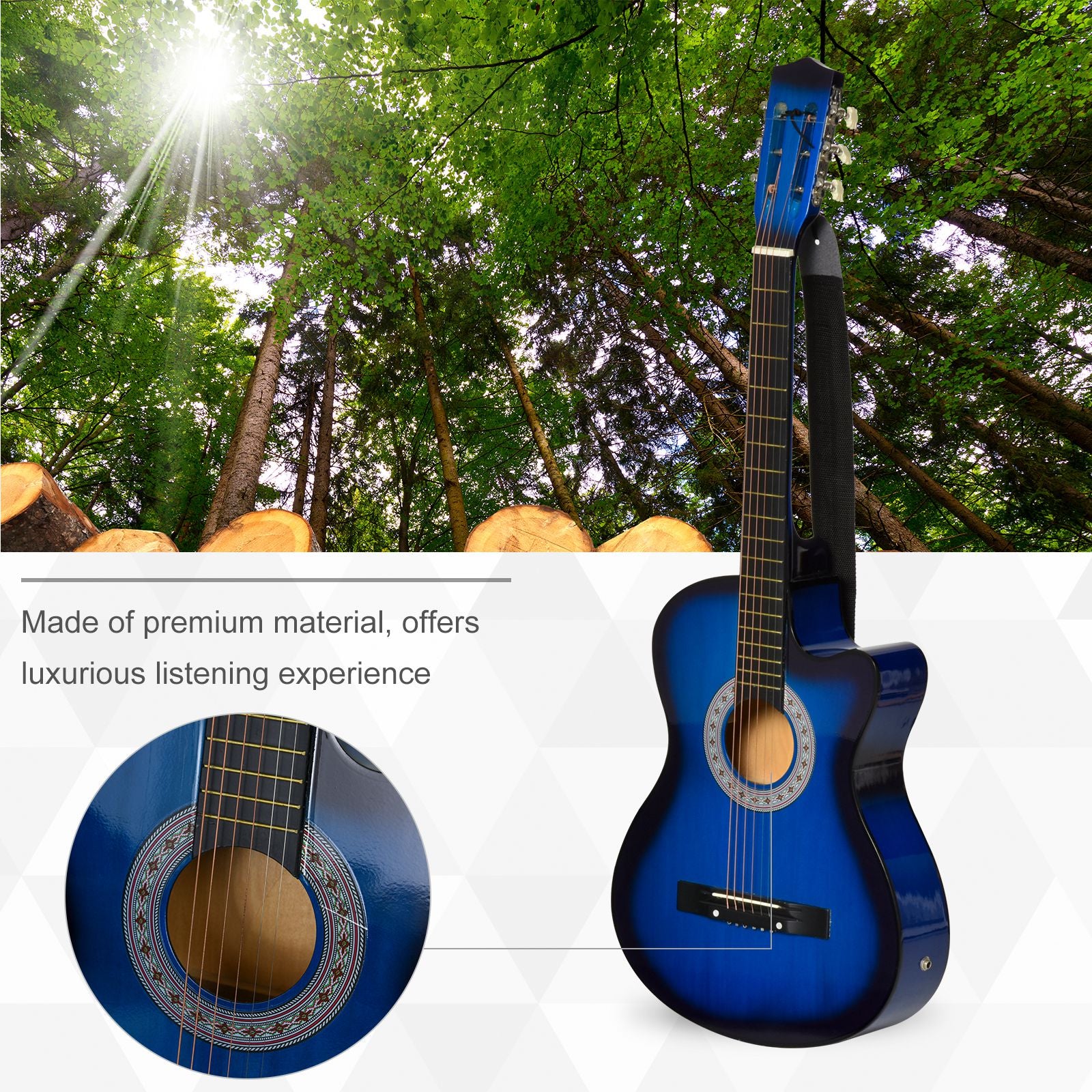 HOMCOM 38 Inch Full Size Blue Classical Acoustic Electric Guitar Kids Guitar and Junior Guitar   Premium Gloss Finish w/Case - Blue - anydaydirect