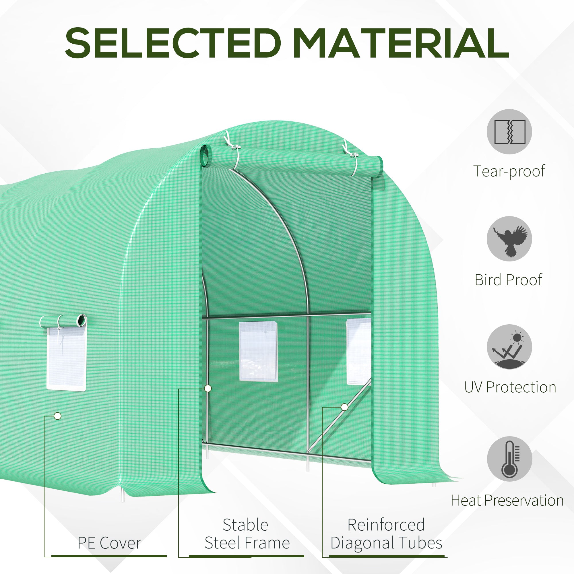 Outsunny 4.5m x 2m x 2m Walk-in Tunnel Greenhouse Garden Plant Growing House with Door and Ventilation Window, Green - anydaydirect