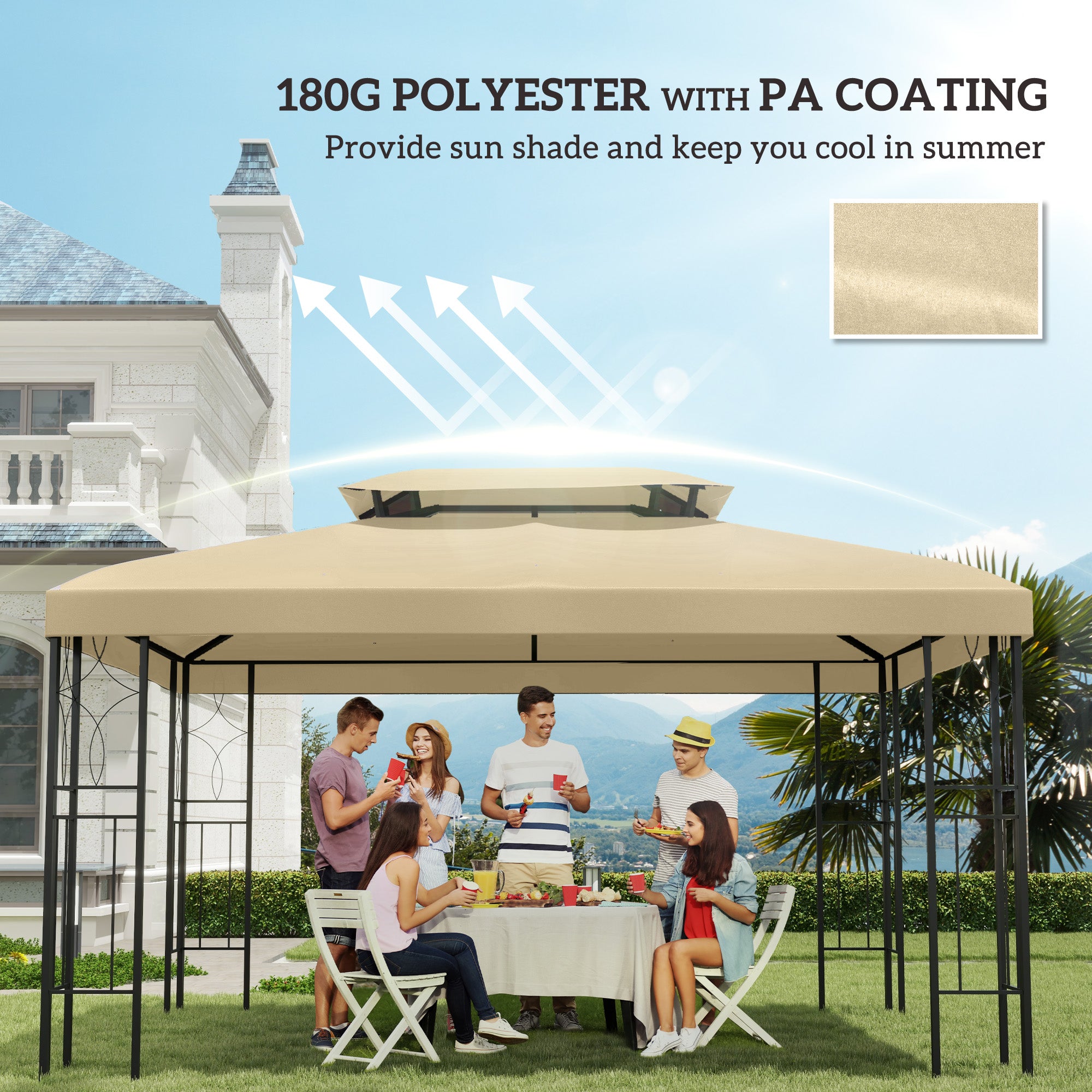 Outsunny Gazebo Roof Replacement, for 3 x 4m Frames - Cream - anydaydirect