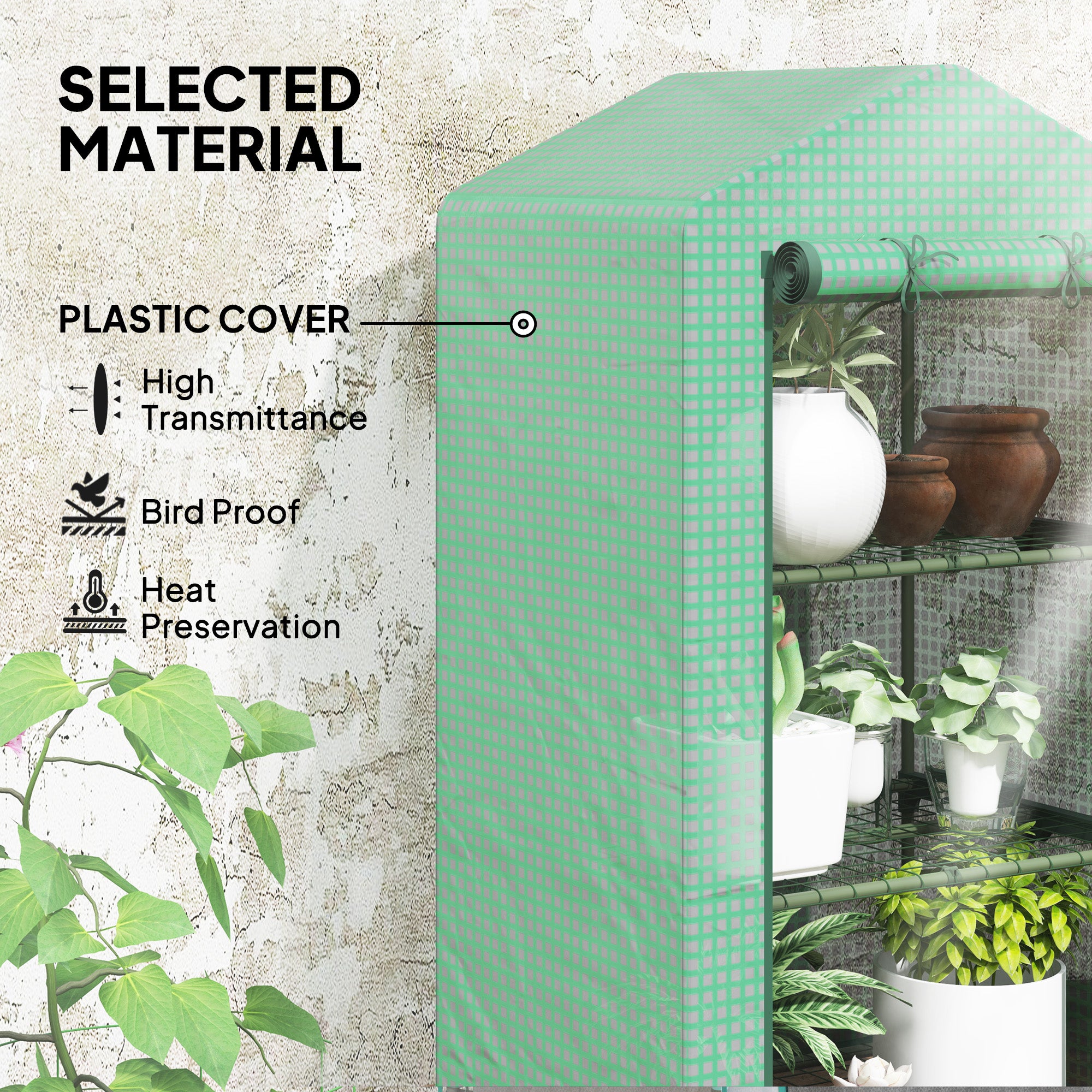 Outsunny 3 Tier Mini Greenhouse Portable Garden Grow House with Roll Up Door and Wire Shelves, 69 x 49 x 125 cm, Green - anydaydirect