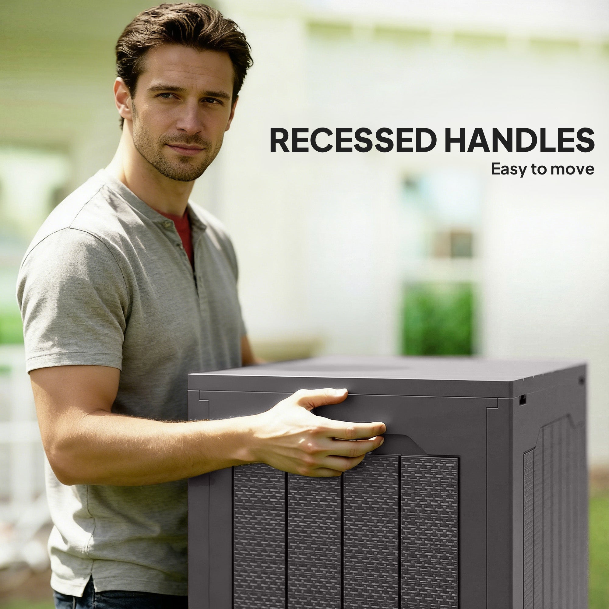 Outsunny 93L Plastic Garden Storage Box, Outdoor Storage Box with Handles, Waterproof Outdoor Storage Container, Brown - anydaydirect